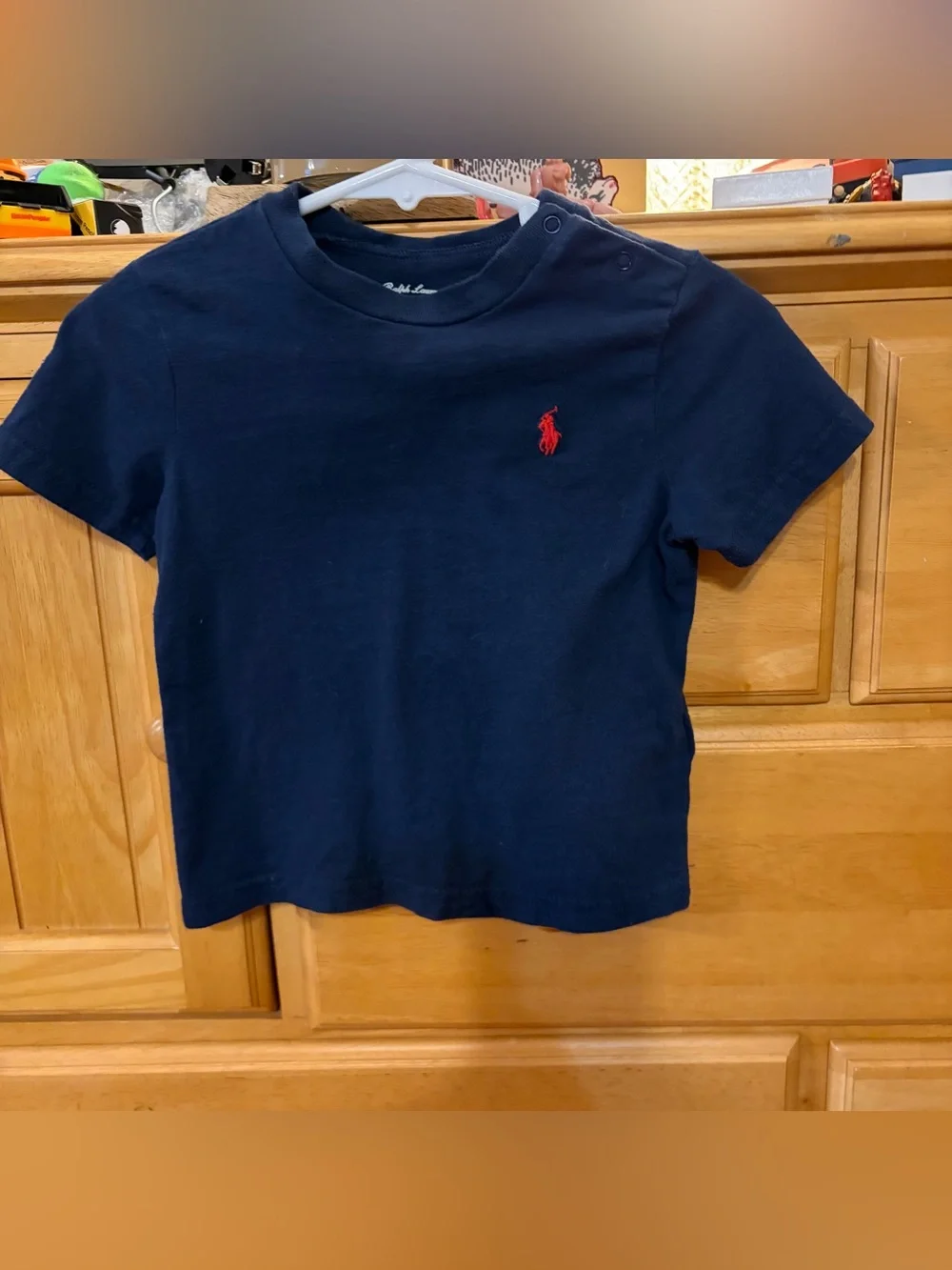 Ralph Lauren Boys' Navy Blue Cotton Knit Tee w/Red Polo Pony Size 12 Months